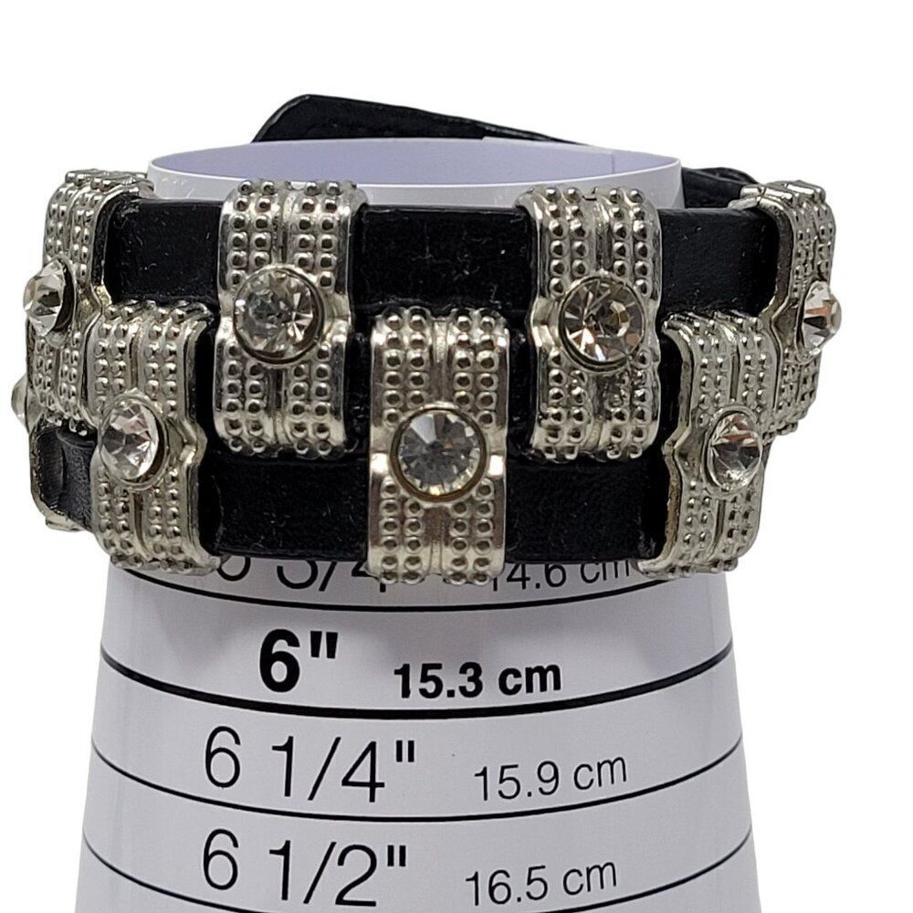 Steampunk Wide Black Leather Bracelet Checker Studded Rhinestone Streetwear‎ - Picture 6 of 8